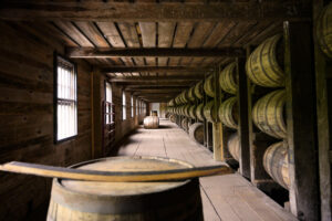 Distillery bourbon wooden barrel container room
