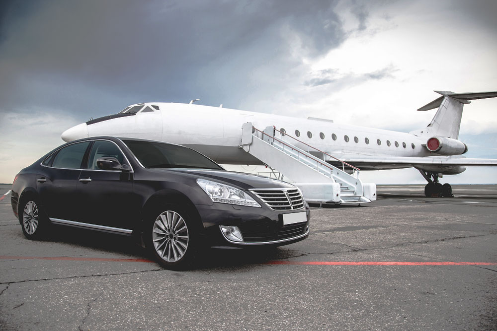 Luxury-jet-and-car-on-runway