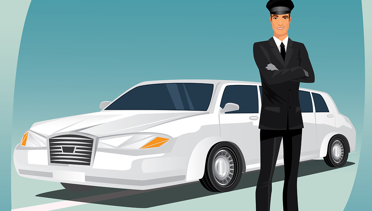 image of a chauffeur in front of a luxury car