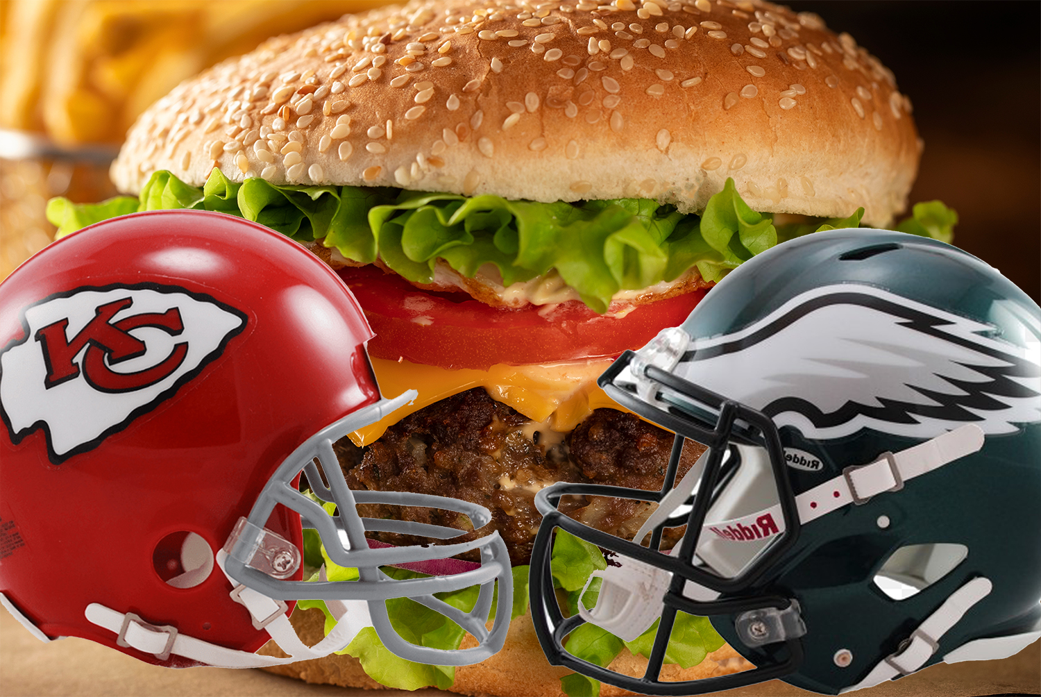 super-bowl-teams-helmets-with-hamburger-in-the-background